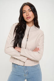 Cream Coalition LA Zip Up Vegan Leather Moto Jacket | Jackets Daverri Fashions