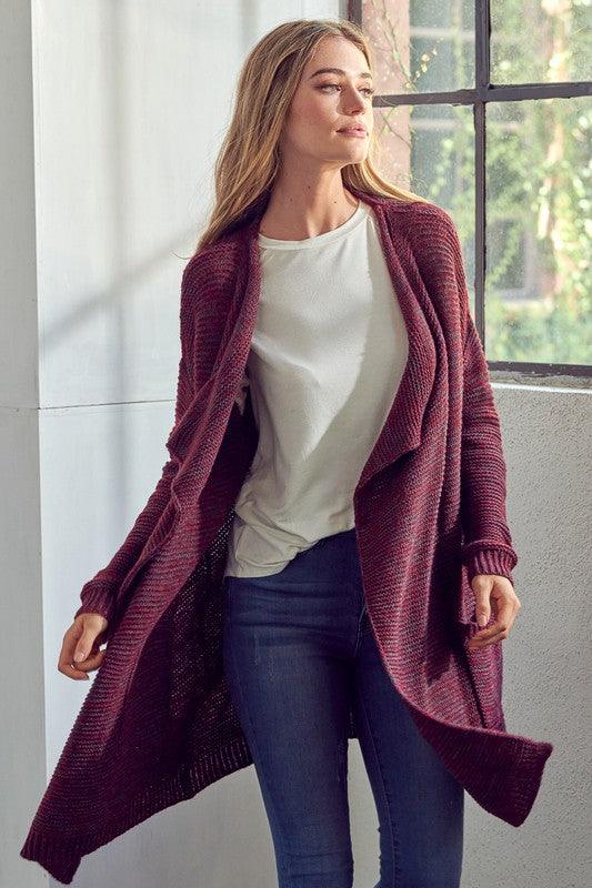 Chunky Sweater Knit Cardigan Burgundy Shirts & Tops