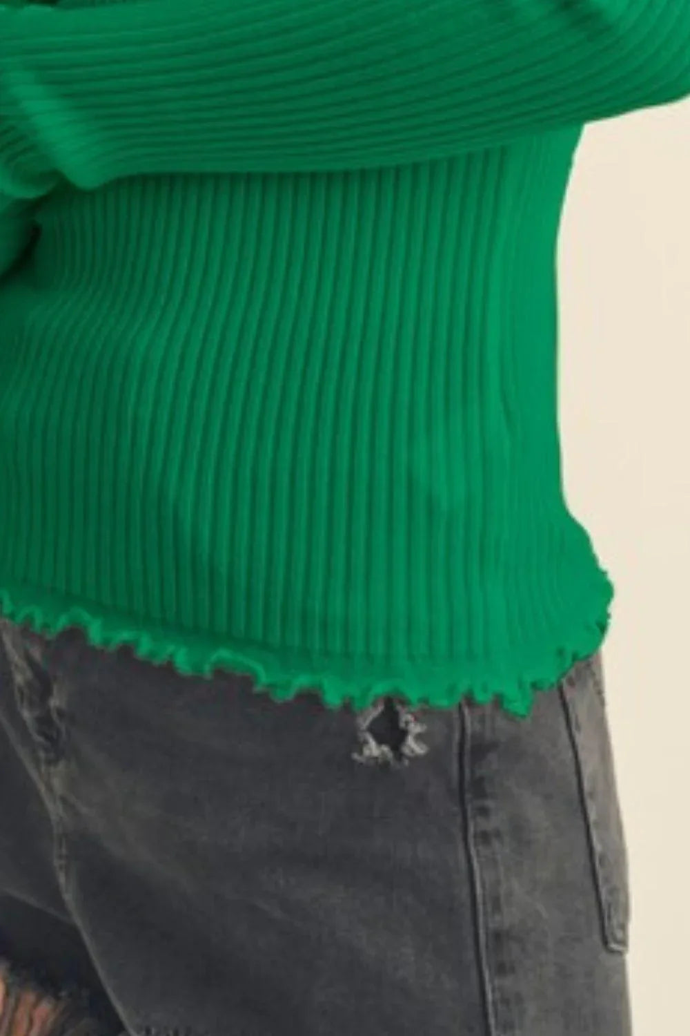 Aemi + Co Lettuce Hem Scoop Neck Long Sleeve Knit Top - DAVERRI FASHIONS