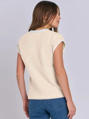 Contrast Round Neck Cap Sleeve Sweater | Sweaters Daverri Fashions