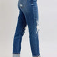 Judy Blue Full Size Mid Rise Boyfriend destroy Jeans with Yoke Pockets and Faux Selvedge Cuff Plus Size - DAVERRI FASHIONS