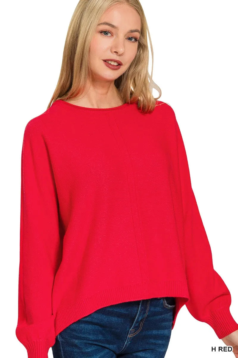 Zenana Viscose Front Seam Round-Neck Sweater H RED Sweaters