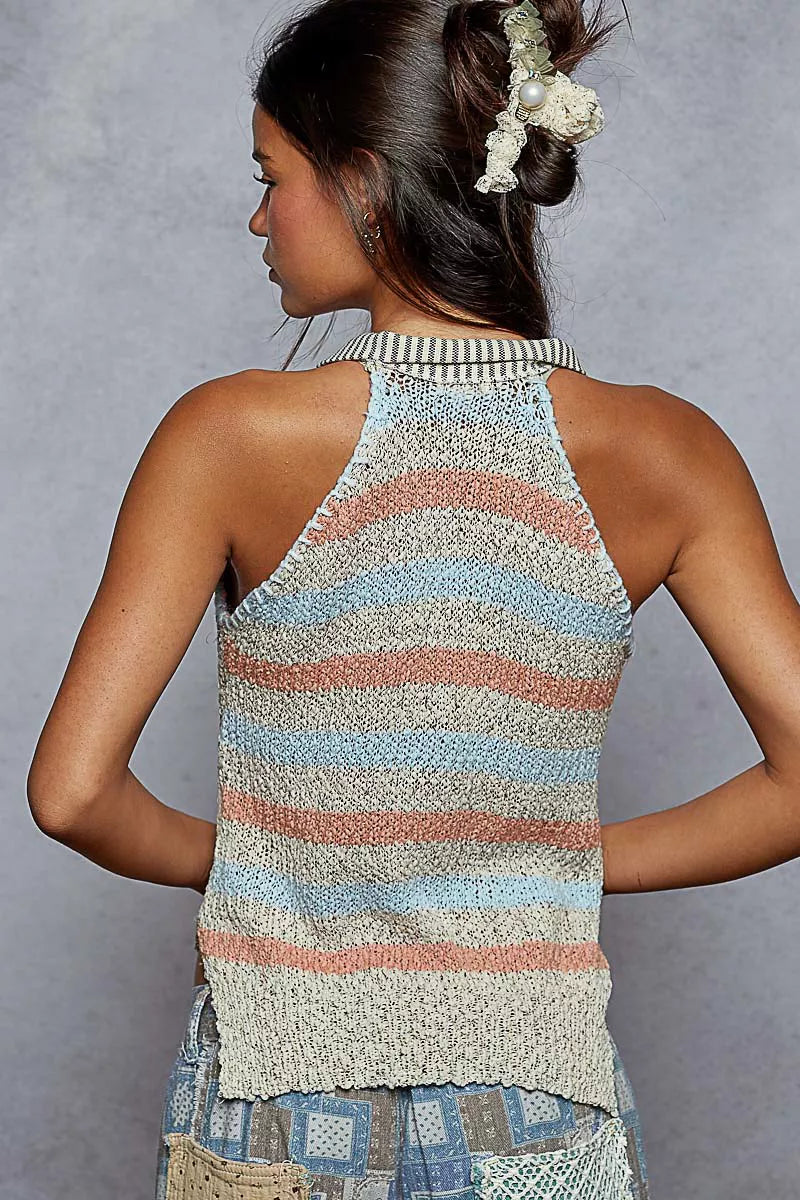 POL Striped Collar Sweater Vest with Star Patch | Sweater Vests Daverri Fashions