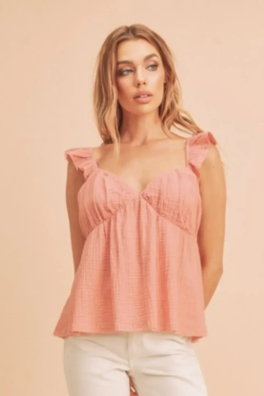 Aemi + Co Sweetheart Neck Ruffled Strap Top - DAVERRI FASHIONS