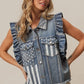BiBi American Flag Washed Denim Jacket - DAVERRI FASHIONS