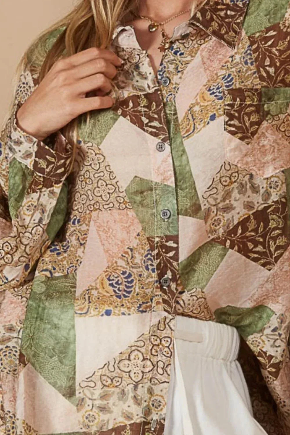 POL Button-Down Long Sleeve Printed Shirt - DAVERRI FASHIONS