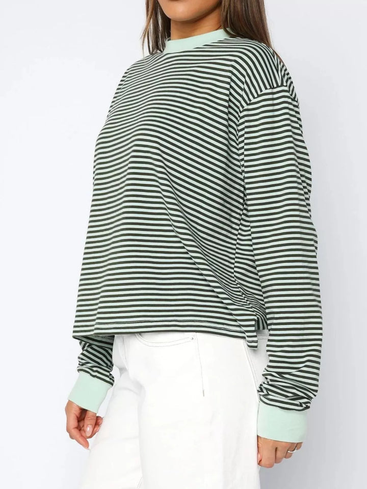 Striped Oversized Round Neck Sweatshirt | Sweatshirts Daverri Fashions