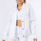 American Bazi Graphic Distressed Long Sleeve Denim Jacket White S Jackets