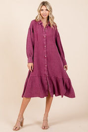 Mittoshop Mineral Wash Cotton Gauze Ruffle Midi Shirt Dress Midi Dresses