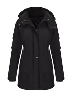Daverri Fashions black hooded mid-length windproof plus size coat