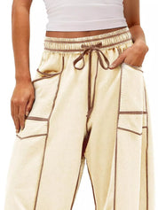 Drawstring Wide Leg Elastic Waist Pants | Pants Daverri Fashions