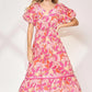 Umgee Floral Notched Puff Sleeve Midi Dress Fuchsia Pink Midi Dresses