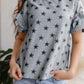 Light gray star print tiered ruffled sleeve crew neck t-shirt