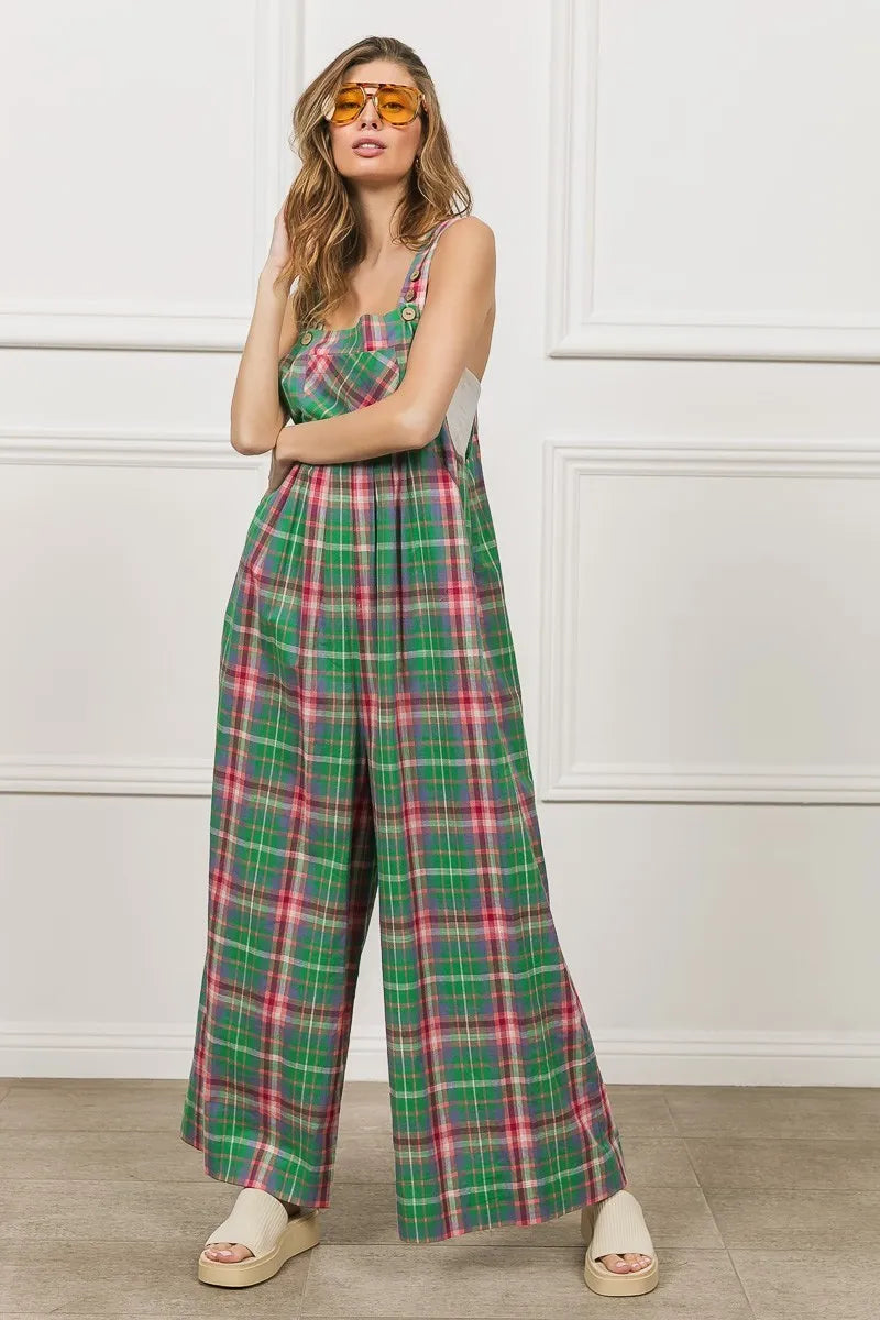 BiBi Multi Color Check Plaid Overall Overalls