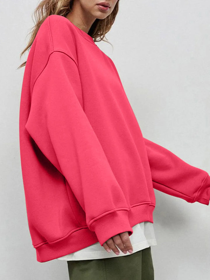 Round Neck Dropped Shoulder Long Sleeve Sweatshirt | Sweatshirts Daverri Fashions