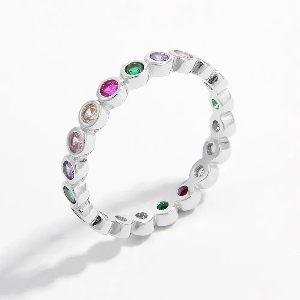 925 sterling silver ring with colorful zircon gemstones