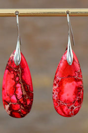 Red Silver One Size Handmade Teardrop Shape Natural Stone Dangle Earrings | Earrings Daverri Fashions