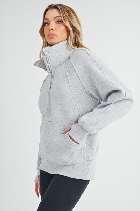 Aemi + Co Half Zip Raglan Sleeve Sweatshirt with Kangaroo Pocket Sweatshirts