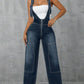 Zip Front Wide Strap Denim Overalls - DAVERRI FASHIONS