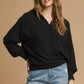 Umgee Linen Long Sleeves Elastic Hem Blouse - DAVERRI FASHIONS