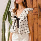 SO ME Bow Texture Jacquard Woven Top with Scallop and Tie - DAVERRI FASHIONS