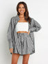 Black and white striped oversized button-up shirt with relaxed fit