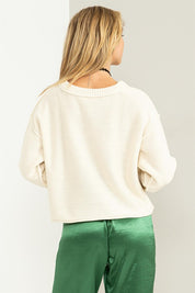 Cropped Hem Exposed Seam Sweater Tops