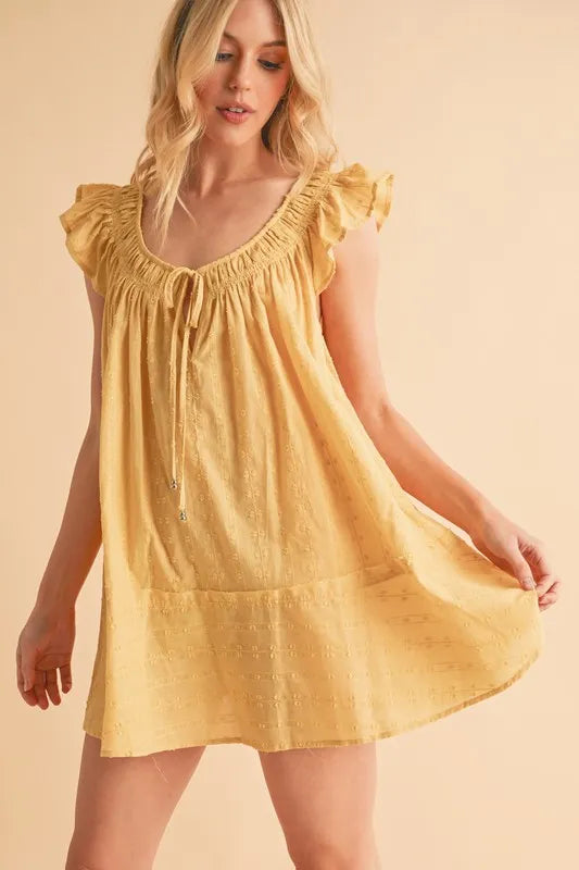 Aemi+Co Ruffled Cap Sleeve Cotton Tunic Mini Dress SUNSHINE