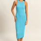HYFVE Round Neck Blue Bodycon Ribbed Knit Dress - DAVERRI FASHIONS