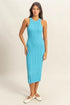 HYFVE Round Neck Blue Bodycon Ribbed Knit Dress - DAVERRI FASHIONS