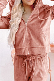 Zip Up Dropped Shoulder Hooded Top and Pants Set | Loungewear Sets Daverri Fashions