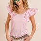 BiBi Wide Layered Ruffle Sleeve Scoop Neck Ribbed Top Tops