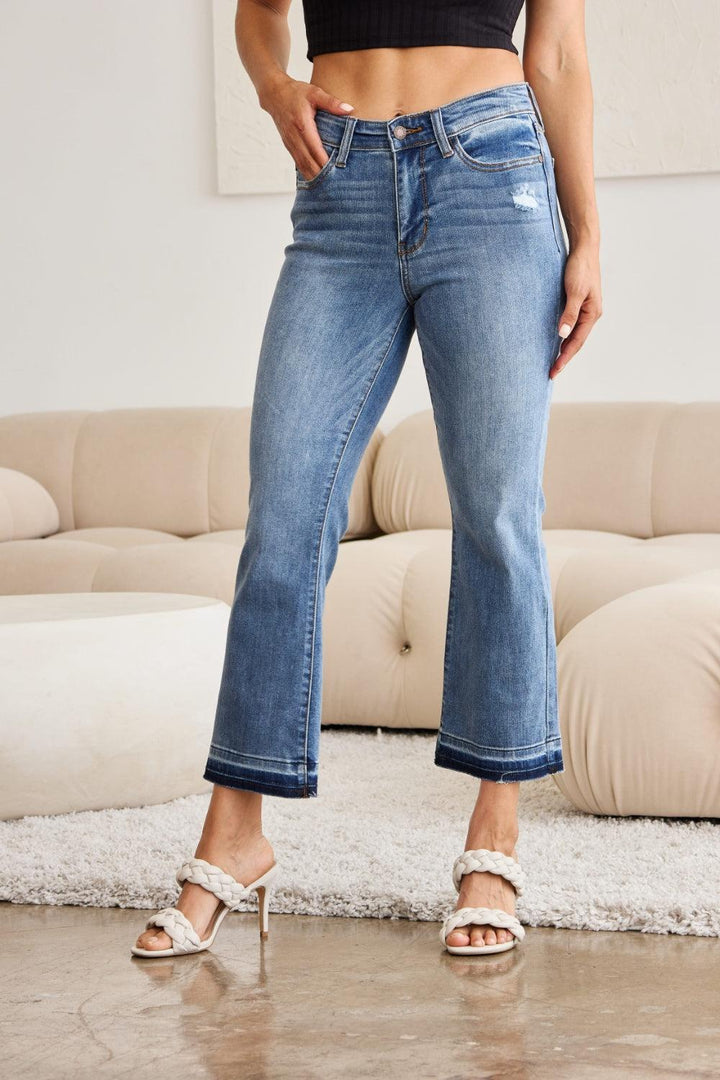 Judy Blue Full Size Release Hem Cropped Bootcut Jeans Jeans