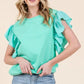 Lime 'N' Chili Solid Shoulder Ruffle Detail Round Neck Top - DAVERRI FASHIONS