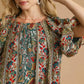 Umgee Boho Floral Stripe Puff Sleeve Blouse - DAVERRI FASHIONS