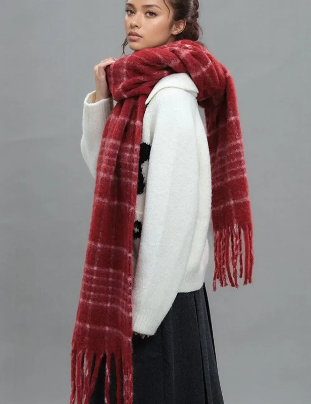 Fringe Plaid Thermal Scarf - DAVERRI FASHIONS