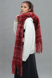 Fringe Plaid Thermal Scarf - DAVERRI FASHIONS