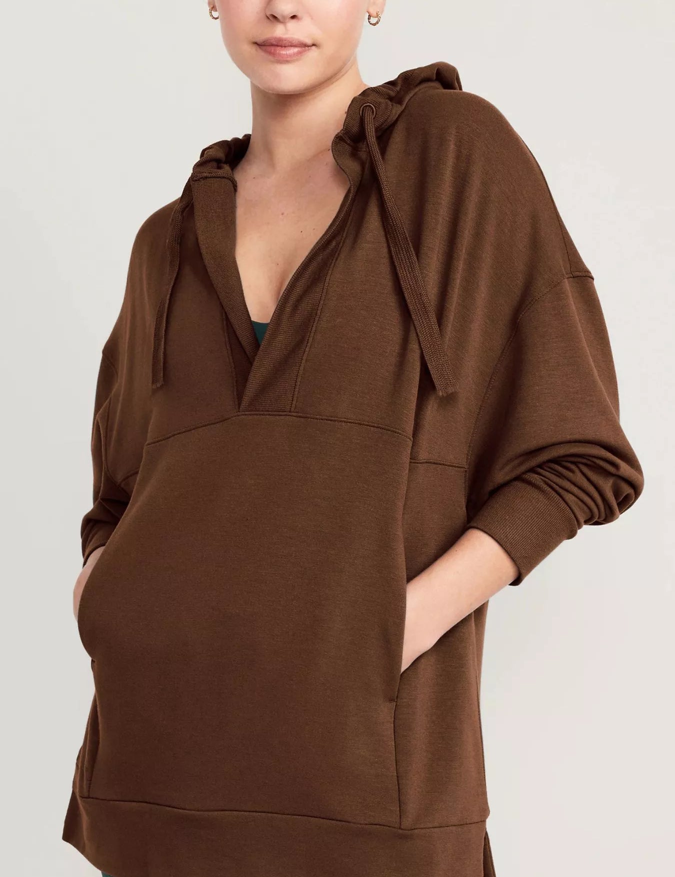 Brown Drawstring Kangaroo Pocket Long Sleeve Hoodie | Hoodies Daverri Fashions