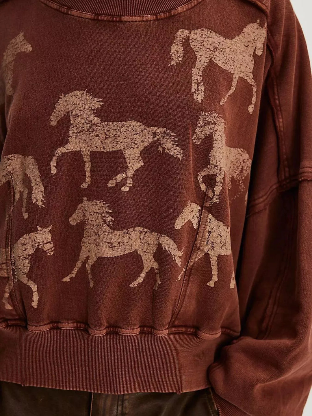 Printed Round Neck Dropped Shoulder Sweatshirt | Sweatshirts Daverri Fashions