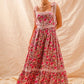 SO ME floral maxi dress with ribbon tie lace straps, pink floral print