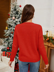 Sequin Candy Cane Round Neck Long Sleeve Sweater | Sweaters Daverri Fashions