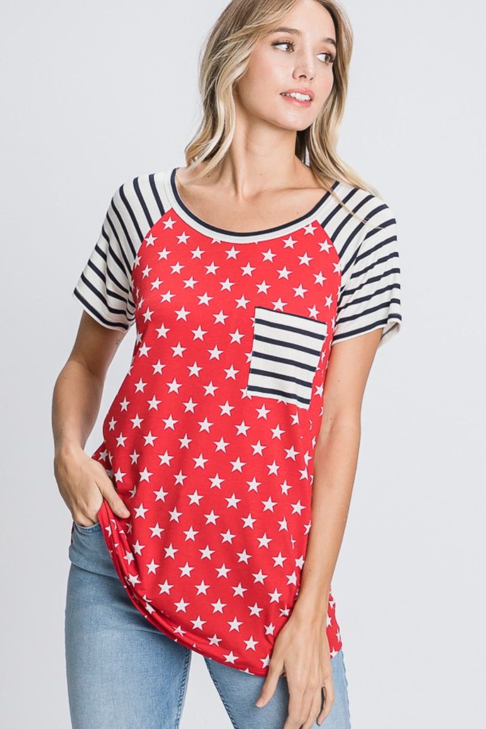 Heimish Full Size Star & Striped Round Neck Short Sleeve T-Shirt Plus Size