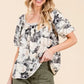 Lime 'N' Chili Floral Print Lace Trim Puff Sleeve Blouse - DAVERRI FASHIONS