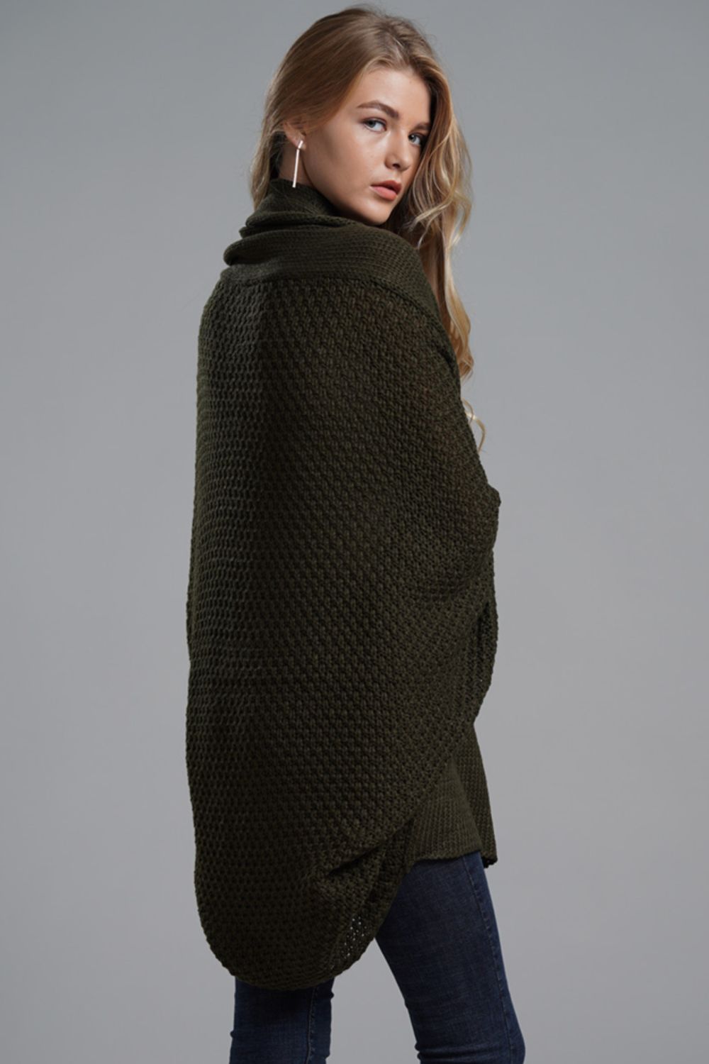 Dolman Sleeve Open Front Ribbed Trim Longline Cardigan | Cardigans Daverri Fashions