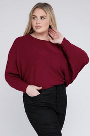 Zenana Plus Batwing Sleeve Knit Top-Casual Comfort Shirts & Tops