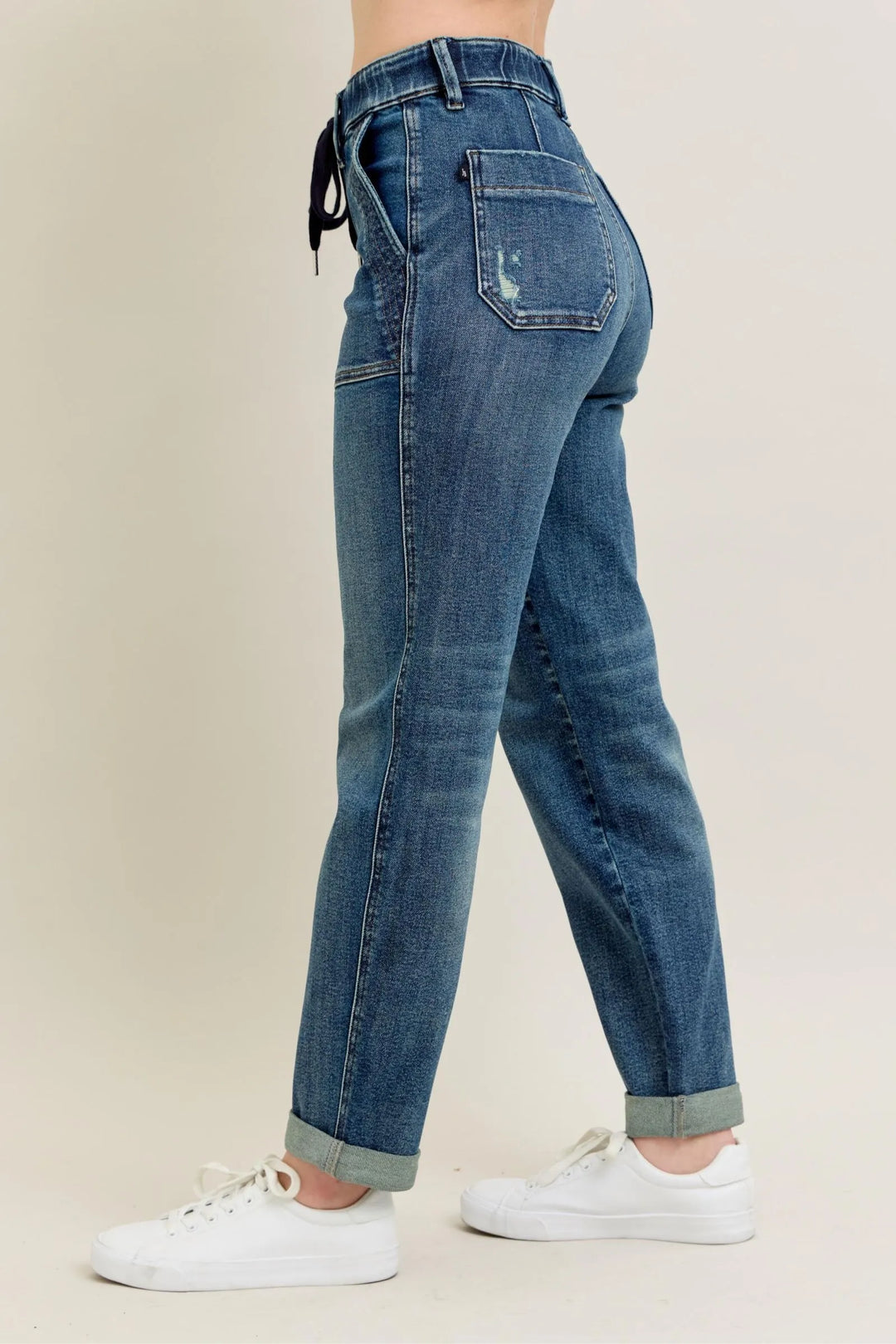 Judy Blue Full Size HW Vintage Wash Jeans w/ Drawstring | Jeans Daverri Fashions