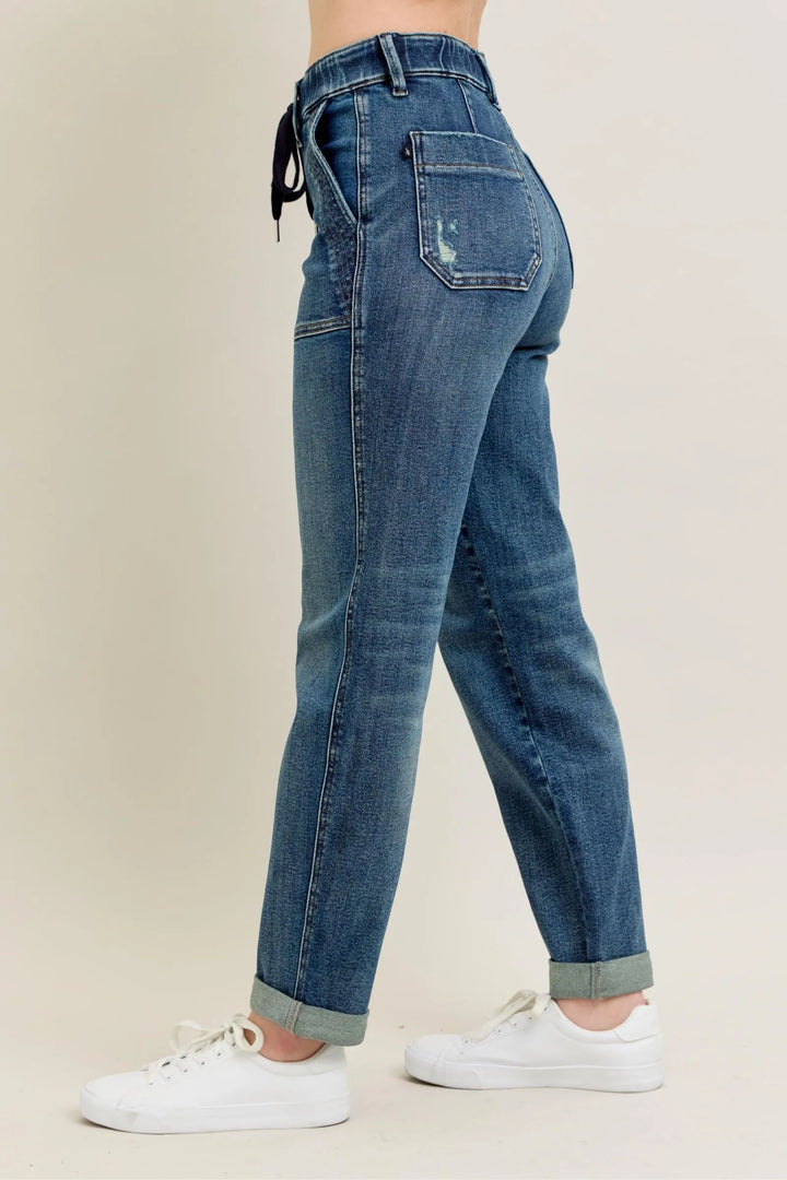 Judy Blue Full Size HW Vintage Wash Jeans w/ Drawstring | Jeans Daverri Fashions