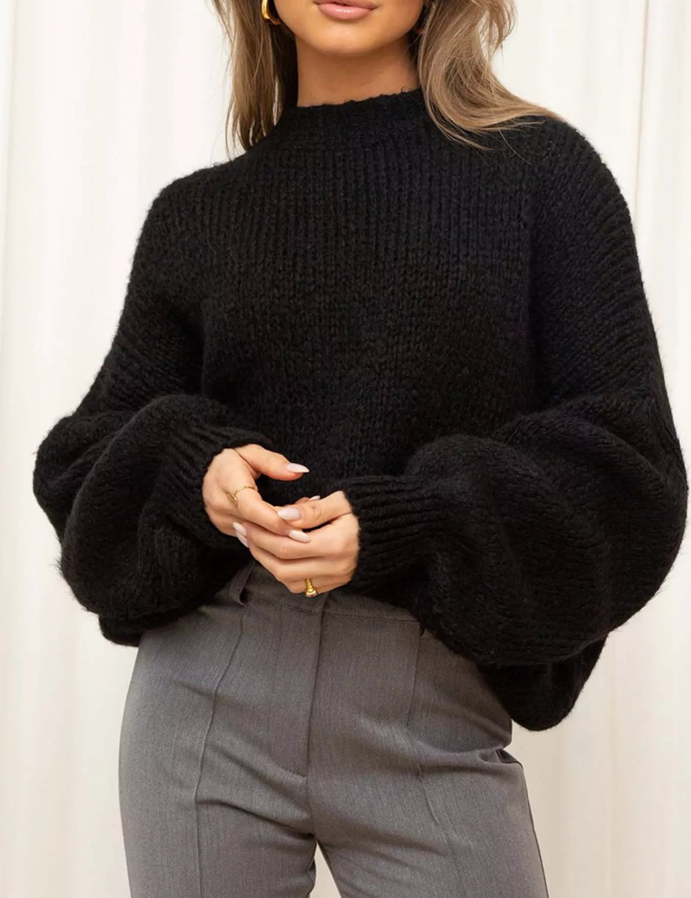 Round Neck Dropped Shoulder Sweater | Sweaters Daverri Fashions
