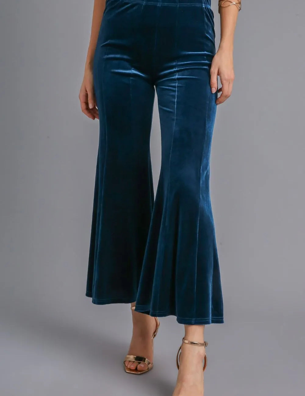 Peacock Blue M Umgee High Rise Elastic Waist Flare Pants | Daverri Fashions