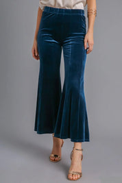 Peacock Blue M Umgee High Rise Elastic Waist Flare Pants | Daverri Fashions